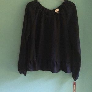 NWT Merona Black and Navy Long Sleeve Top